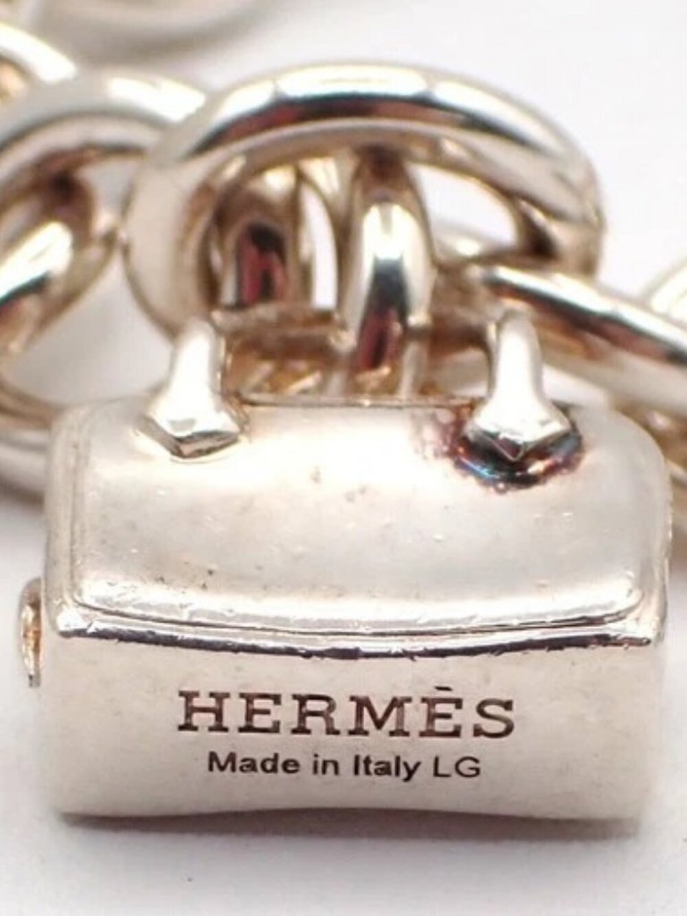 HERMES Logo Amulet 5 Charm Chain Bracelet Bangle Silver 925 France 649LC636 - Picture 14 of 16